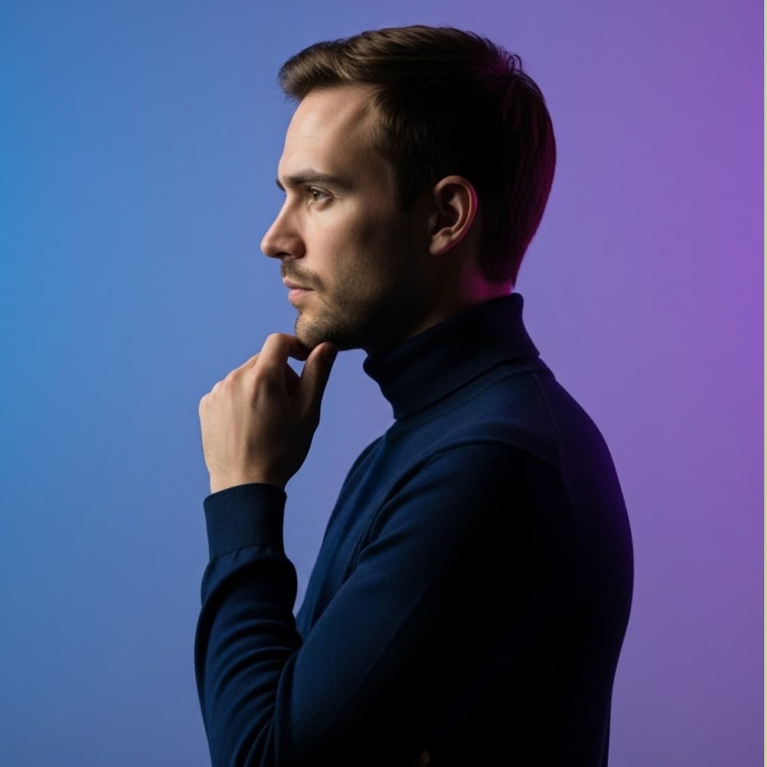 Men's Standing Profile with Chin Touch AI Professional Dating Profile: Google Imagen prompts, Nano Banana prompts, Midjourney prompts, ChatGPT prompts, DALL-E prompts Prompt