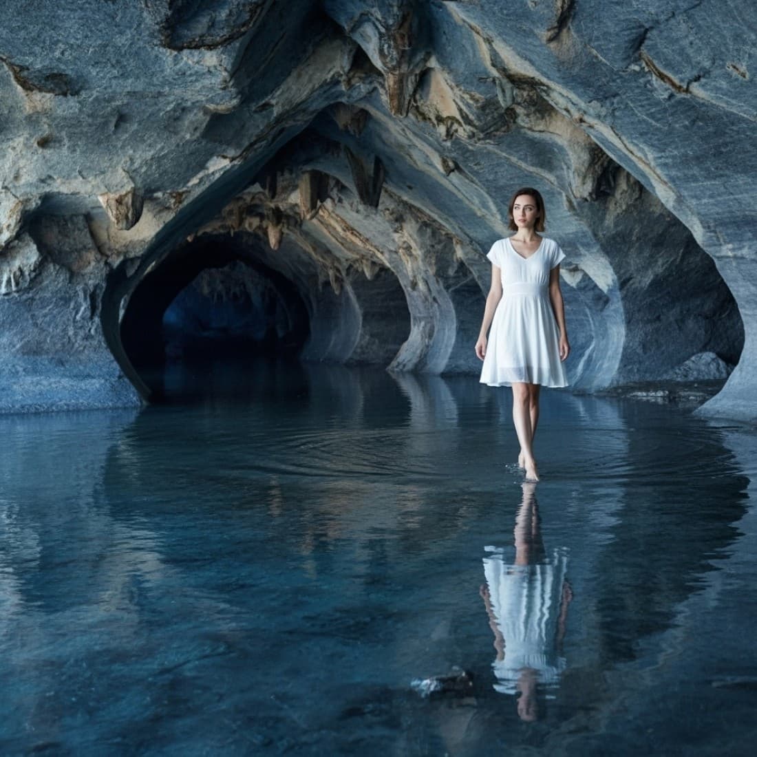 Women's Dating Profile Marble Cave Wading Photography: Google Imagen prompts, Nano Banana prompts, Midjourney prompts, ChatGPT prompts, DALL-E prompts Prompt