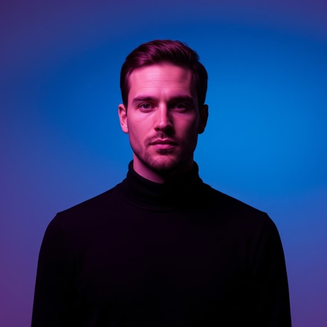 Bold Purple-Blue Gradient Portrait: Google Imagen prompts, Nano Banana prompts, Midjourney prompts, ChatGPT prompts, DALL-E prompts Prompt