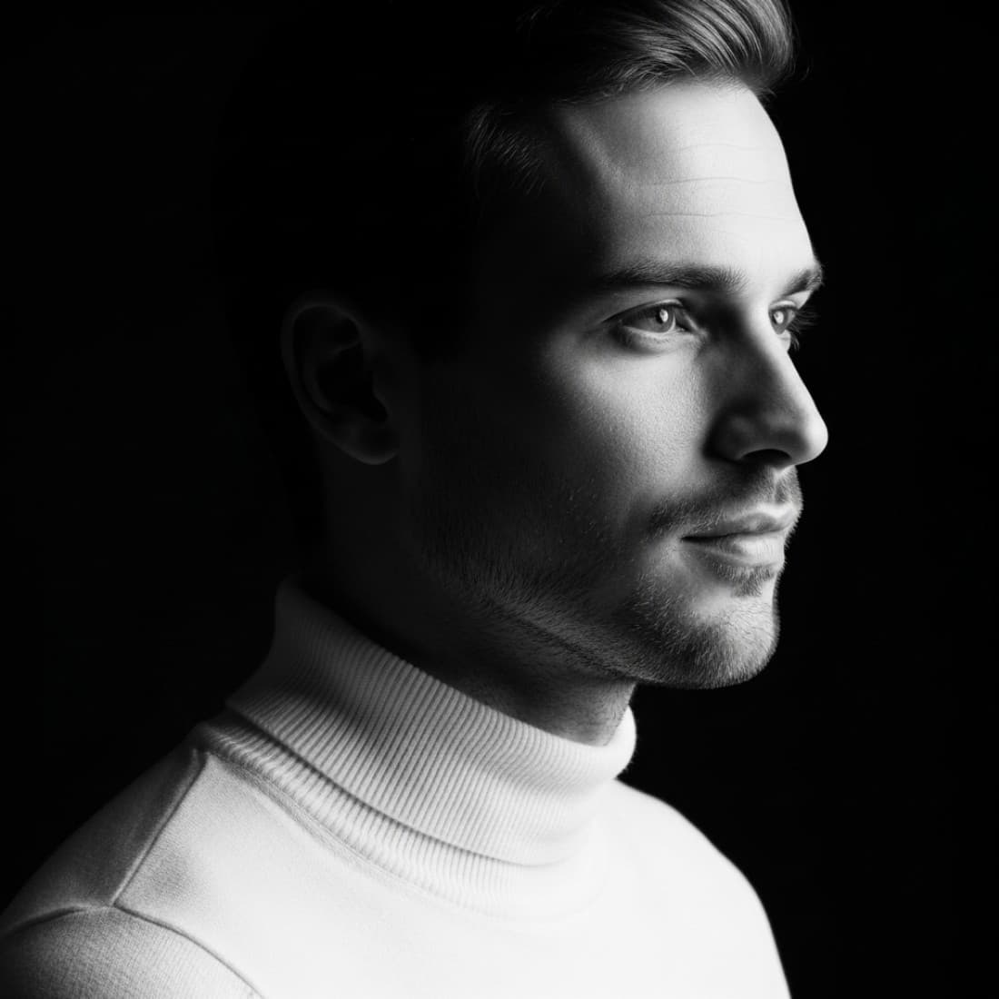 Black-and-White Over-Shoulder Rim-Lit Cashmere Portrait: Google Imagen prompts, Nano Banana prompts, Midjourney prompts, ChatGPT prompts, DALL-E prompts Prompt