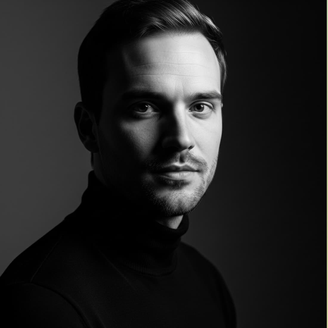 Men's Chiaroscuro Three-Quarter B&W AI Professional Dating Profile: Google Imagen prompts, Nano Banana prompts, Midjourney prompts, ChatGPT prompts, DALL-E prompts Prompt