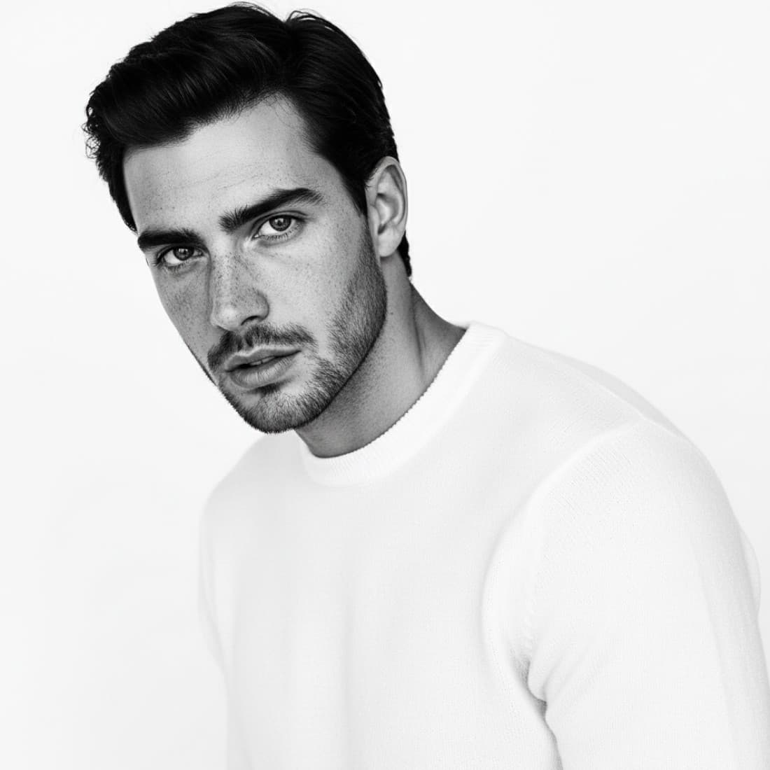 Black-and-White LinkedIn & Instagram Profile Portrait: LinkedIn profile photos, Instagram portraits, social media headshots, AI-generated professional portraits, creative AI prompts Prompt