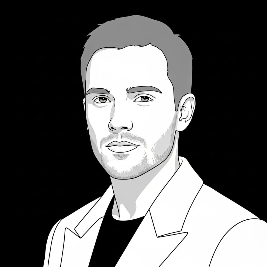 Bold Contrast Dark Mode Avatar: Tech leadership dark mode avatars, creative director nightmode profiles, bold corporate branding, digital agency team displays, software developer dark theme identity Prompt