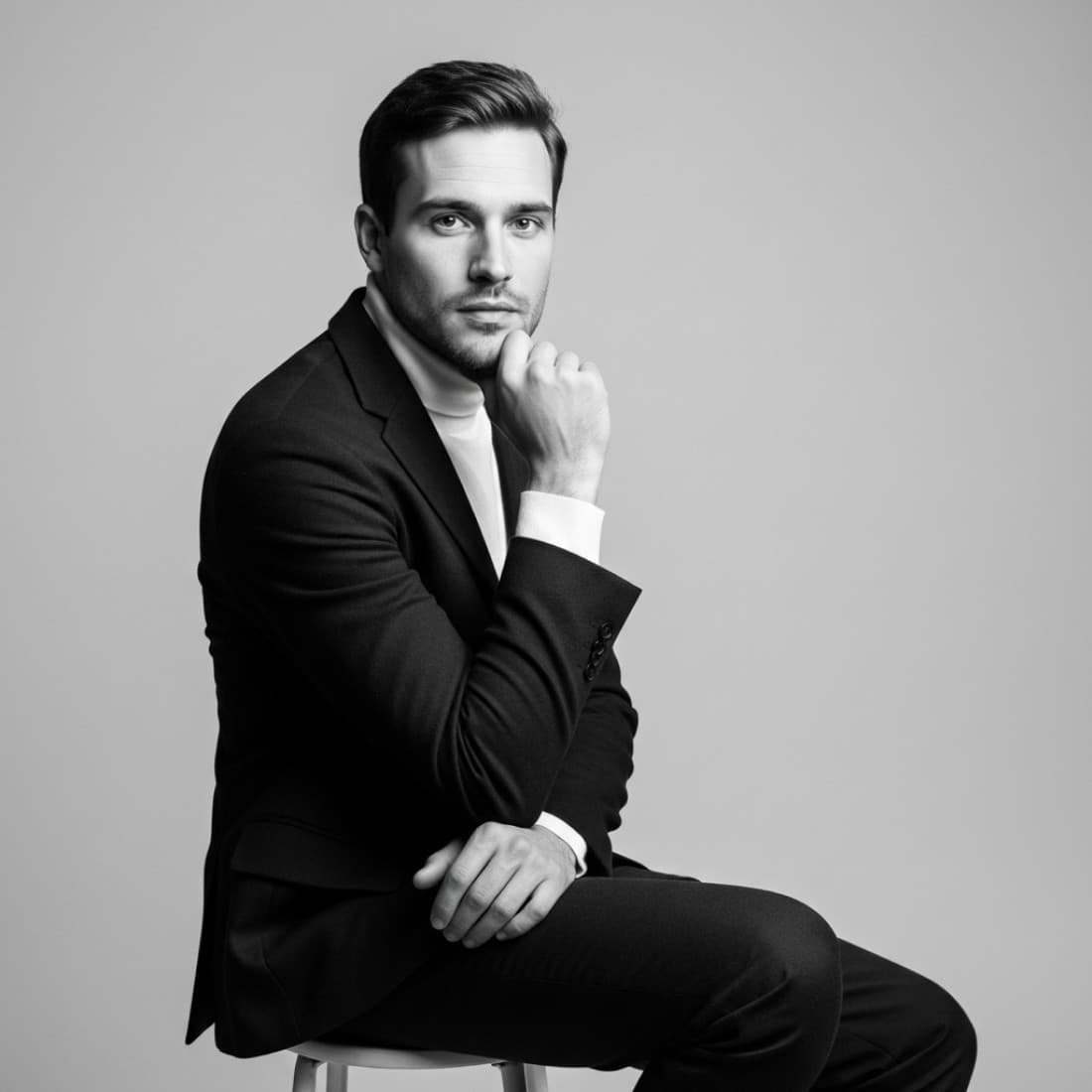 Men's Professional AI Headshot Seated Portrait: Google Imagen prompts, Nano Banana prompts, Midjourney prompts, ChatGPT prompts, DALL-E prompts Prompt