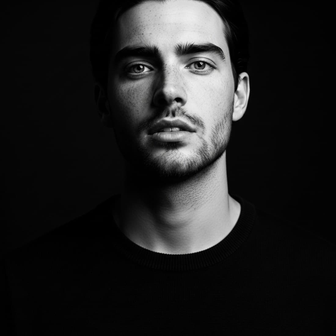 Black-and-White Angled Professional Portrait with Gradient Lighting: Google Imagen prompts, Nano Banana prompts, Midjourney prompts, ChatGPT prompts, DALL-E prompts Prompt