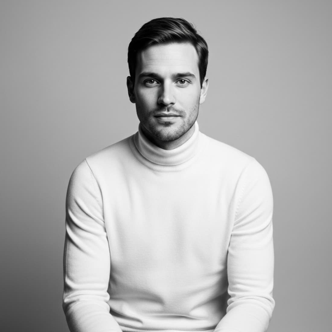 Black-and-White Cashmere Turtleneck Portrait: Google Imagen prompts, Nano Banana prompts, Midjourney prompts, ChatGPT prompts, DALL-E prompts Prompt